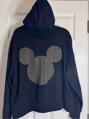 NWT Disney Parks Mickey Mouse Icon Rhinestone black Zip Up Hoodie 1X.